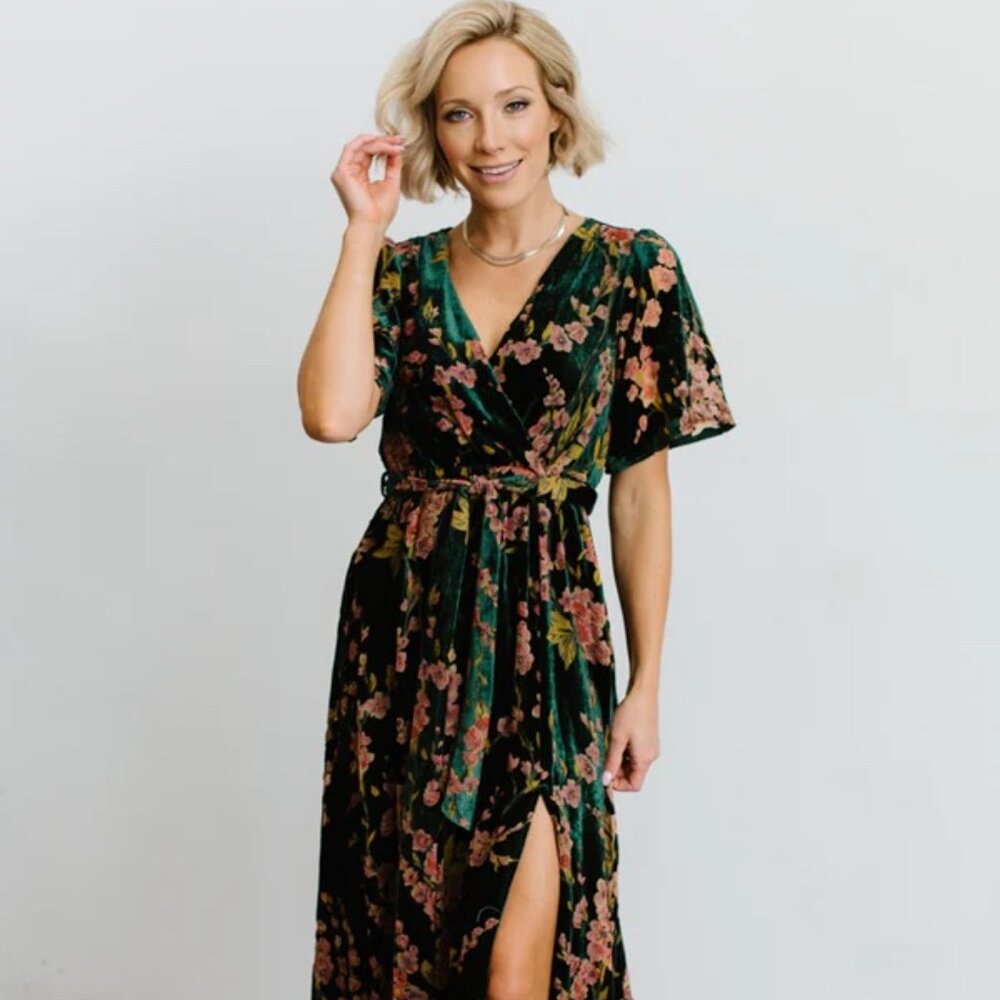 Green velvet formal dress